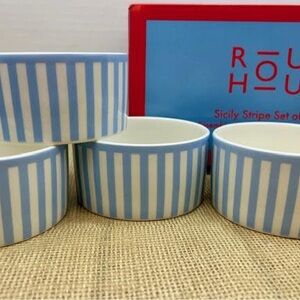 Round House Sicily Stripe Blue and White Striped Dip Bowls Set of 4 NEW